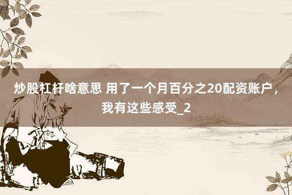 炒股杠杆啥意思 用了一个月百分之20配资账户，我有这些感受_2