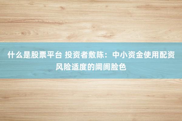 什么是股票平台 投资者敷陈：中小资金使用配资风险适度的阛阓脸色